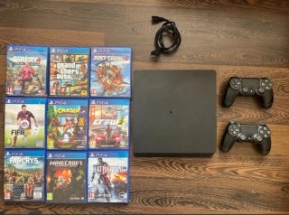 PS4 Slim 1TB + 9 Juegos + 2 Mandos