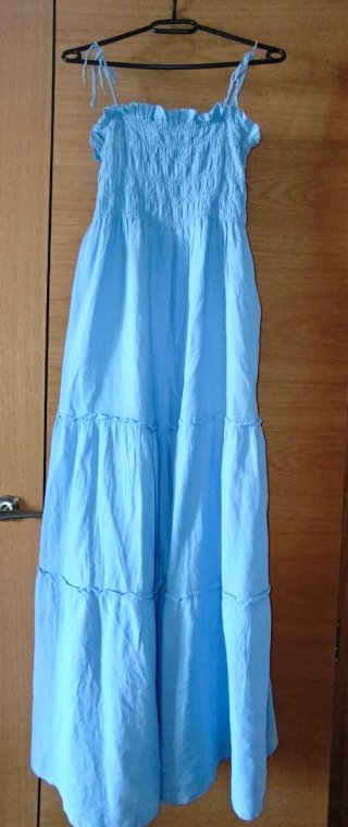 Vestido largo tirantes nido abeja azul