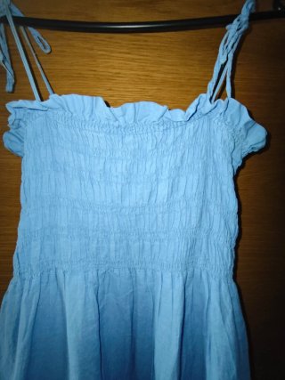 Vestido largo tirantes nido abeja azul