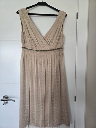 Vestido ceremonia Amitié Beige/Dorado. Nuevo a est