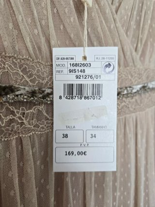 Vestido ceremonia Amitié Beige/Dorado. Nuevo a est