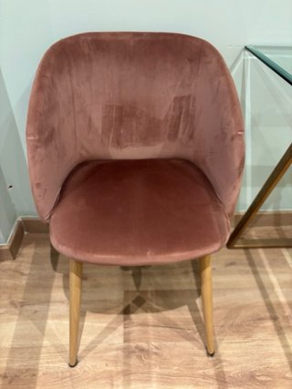 Mesa Comedor Cristal y 4 Sillas Terciopelo Rosa