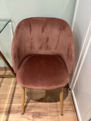 Mesa Comedor Cristal y 4 Sillas Terciopelo Rosa