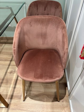 Mesa Comedor Cristal y 4 Sillas Terciopelo Rosa