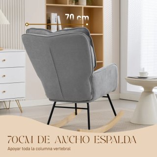 Silla Mecedora Madera Haya y Tela Gris