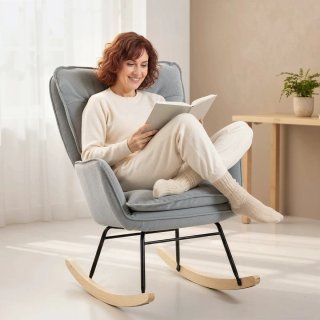 Silla Mecedora Madera Haya y Tela Gris