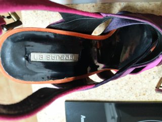 Sandalias de fiesta naranja y morado