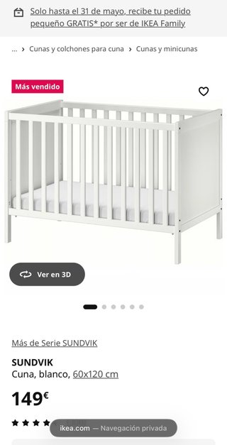 Cuna IKEA SUNDVIK Blanca + Colchón