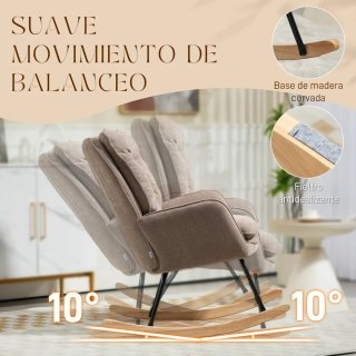 Silla Mecedora Tela Beige Patas Madera