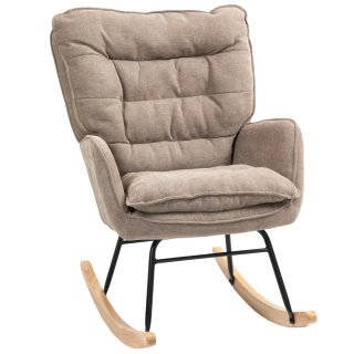 Silla Mecedora Tela Beige Patas Madera
