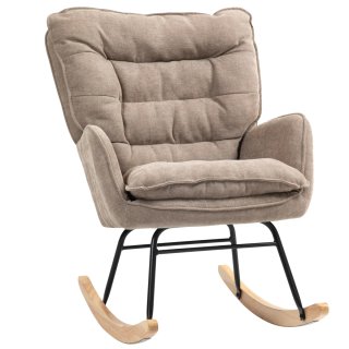 Silla Mecedora Tela Beige Patas Madera