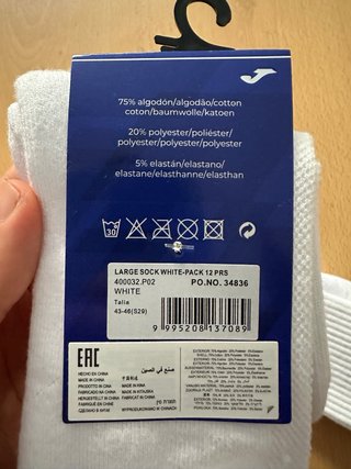 Calcetines Joma Largos Algodón Blanco 43-46