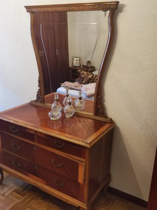 Conjunto tocador antiguo cristal y metal (plata)