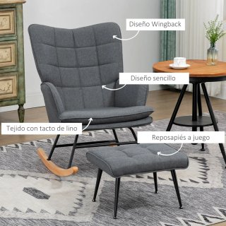 Sillón Mecedora Gris con Reposapiés