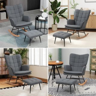 Sillón Mecedora Gris con Reposapiés