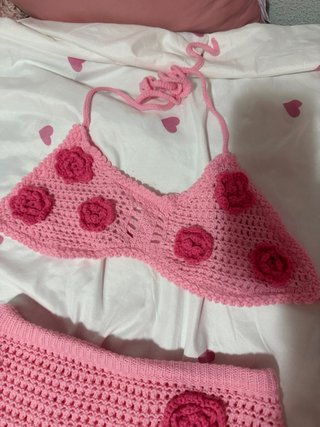 Conjunto Crochet Rosa Flores