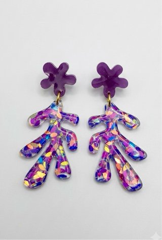 Pendientes artesanales flor morada
