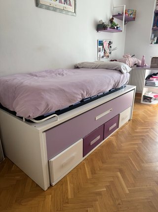 Cama nido juvenil con escritorio y estanterías