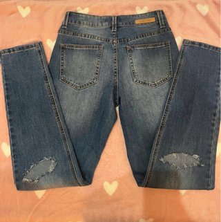 Lost Ink Pantalon vaquero recto roto azul 36 nuevo