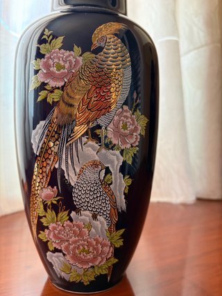 Jarrón porcelana oriental pájaro y flores