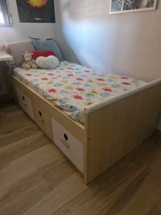 Cama 90cm madera con cajones y escritorio