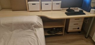 Cama 90cm madera con cajones y escritorio