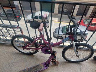 Bicicleta infantil y patinete morado