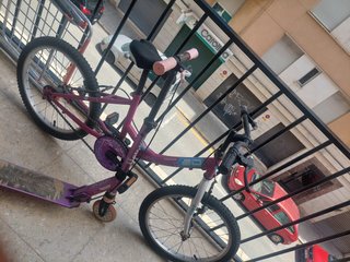 Bicicleta infantil y patinete morado