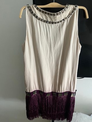 Vestido Sfera Flecos Beige y Morado Talla M