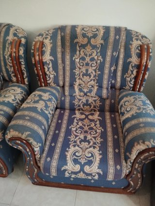 Conjunto sofas Vintage Tela y Madera