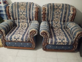 Conjunto sofas Vintage Tela y Madera
