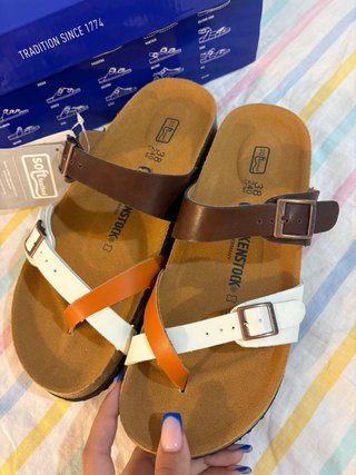 Sandalias Birkenstock Talla 38 Marrón/Blanco