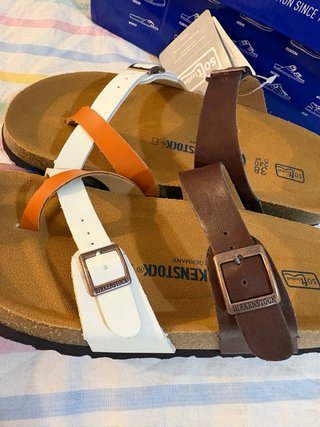Sandalias Birkenstock Talla 38 Marrón/Blanco