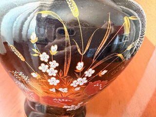 Jarrón Tibor Porcelana Negra Decoración Floral