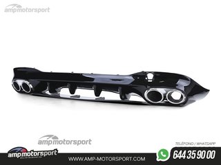 DIFUSOR TRASERO NEGRO BRILLO CON COLAS REDONDAS CROMADAS PARA MERCEDES CLA C118
