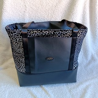 Bolso Tote Terciopelo Leopardo Polipiel Negro