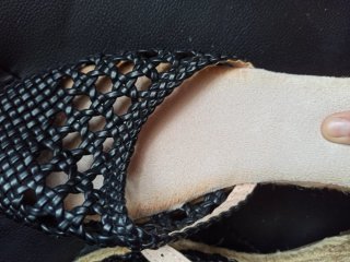 Sandalias negras tejidas y tacón esparto talla 40