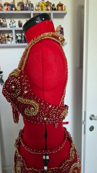 Costume Danza del Ventre Professionale Rosso Oro