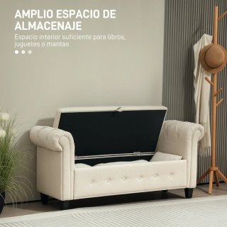 Banqueta de Almacenaje Beige con Reposabrazos