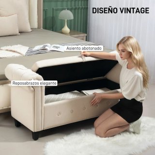 Banqueta de Almacenaje Beige con Reposabrazos