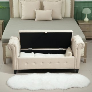 Banqueta de Almacenaje Beige con Reposabrazos