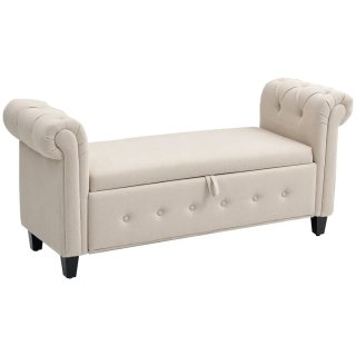Banqueta de Almacenaje Beige con Reposabrazos