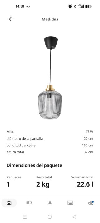 Lámpara colgante cristal gris IKEA