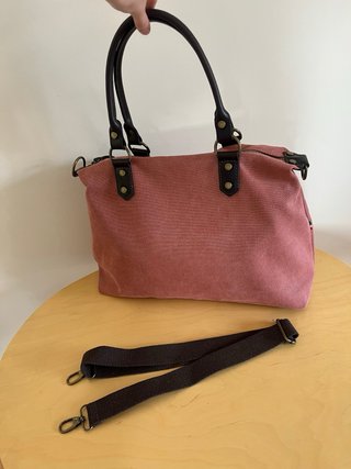 Bolso de hombro de loneta y piel