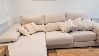 Sofá Chaise Longue Grande Bege Retapizado