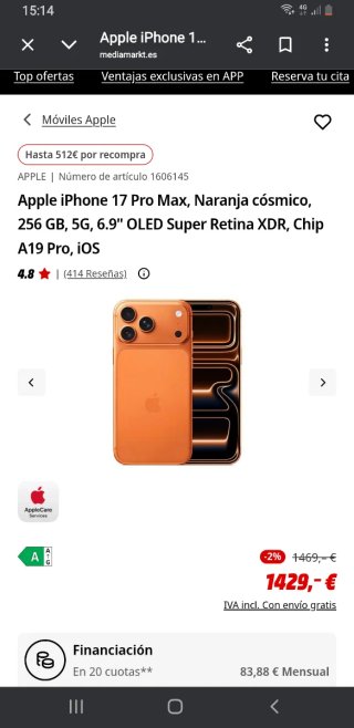 iPhone 17 Pro Max Naranja 256GB