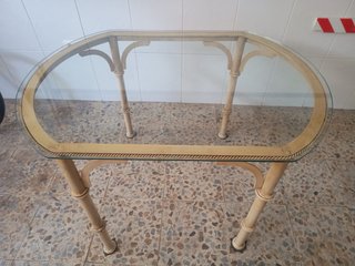 Mesa forja cristal ovalado beige