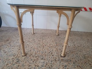 Mesa forja cristal ovalado beige