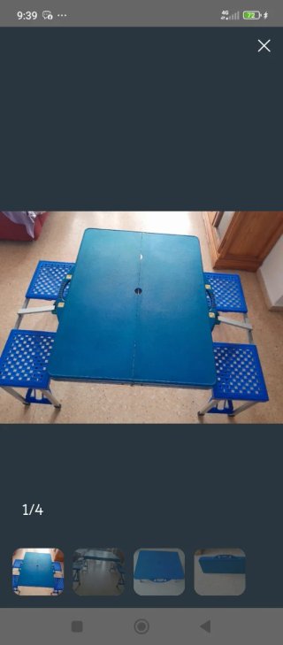 Mesa Camping Plegable con Taburetes Azul