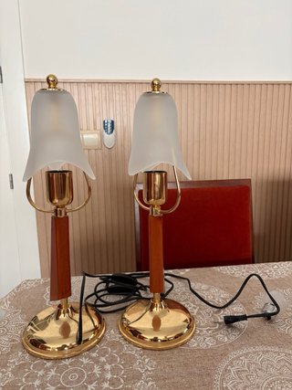 Lámparas de mesa doradas y madera (2 unidades)